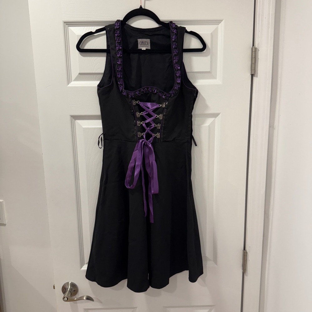 GAUDI Leathers Black Purple Lace Up Corset Style Dress Oktoberfest Style Size 34